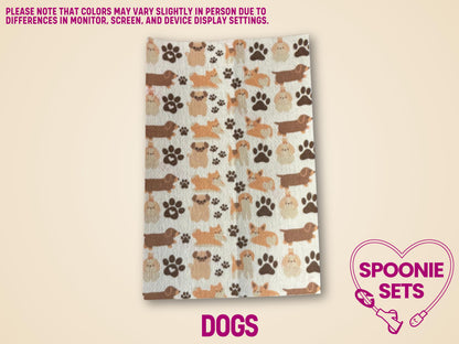 White Hypafix tubie tape sheet with a pattern of brown and tan dogs and paw prints.