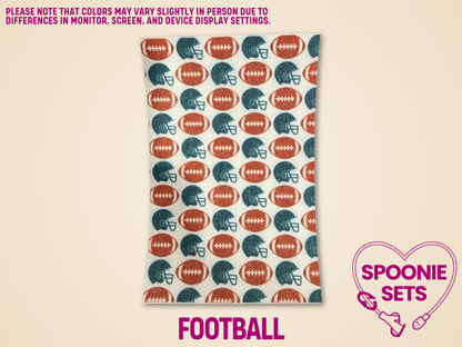 Hypafix tubie tape with repeating footballs and helmets design.