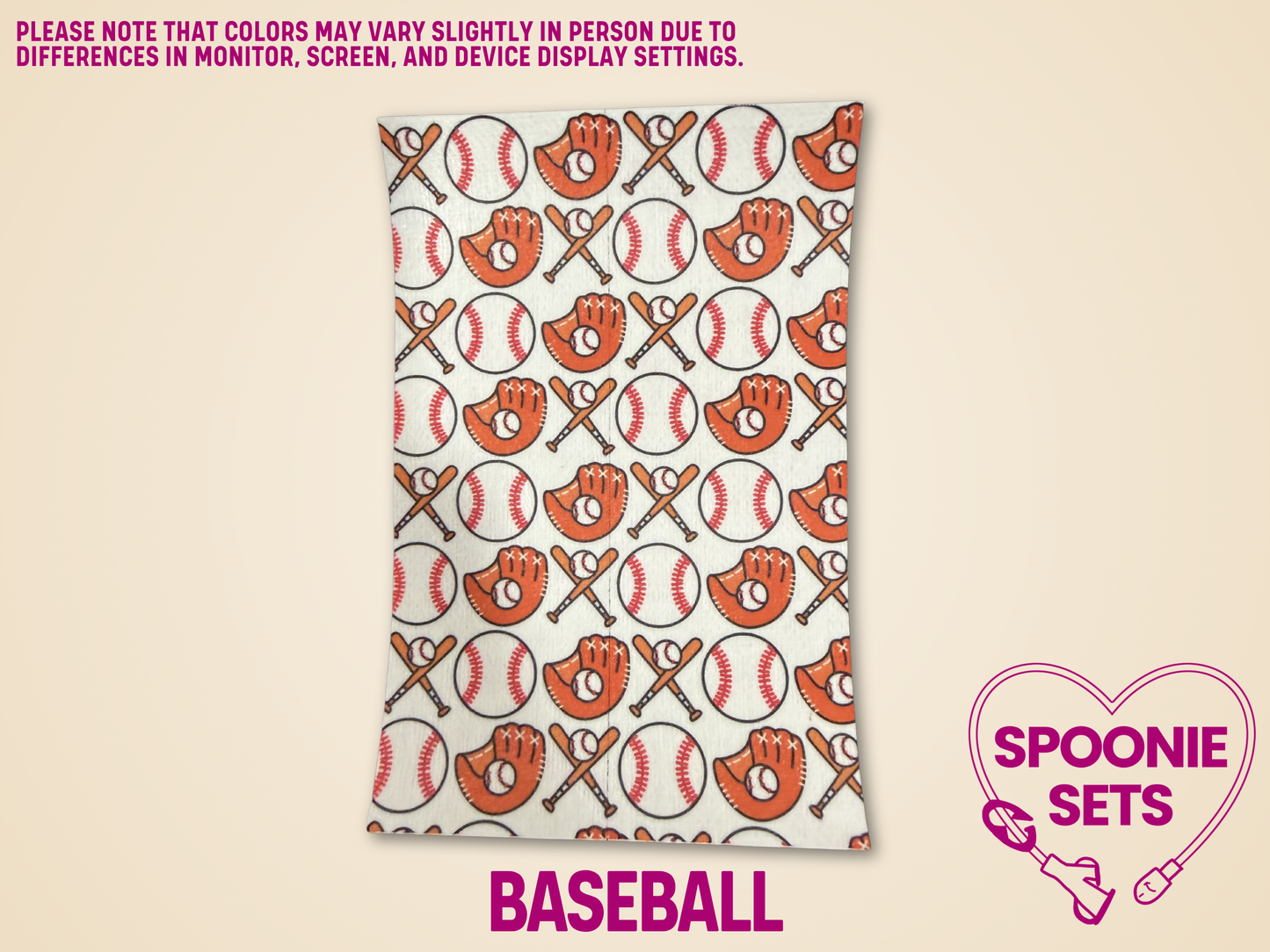 Baseball-themed Hypafix tubie tape sheets with bats, balls, and gloves.