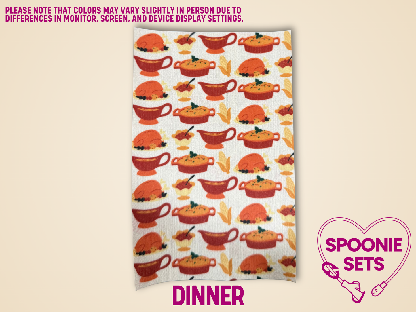 Thanksgiving dinner tubie tape sheets with turkey, pumpkin pie, and gravy boat designs on Hypafix tape.