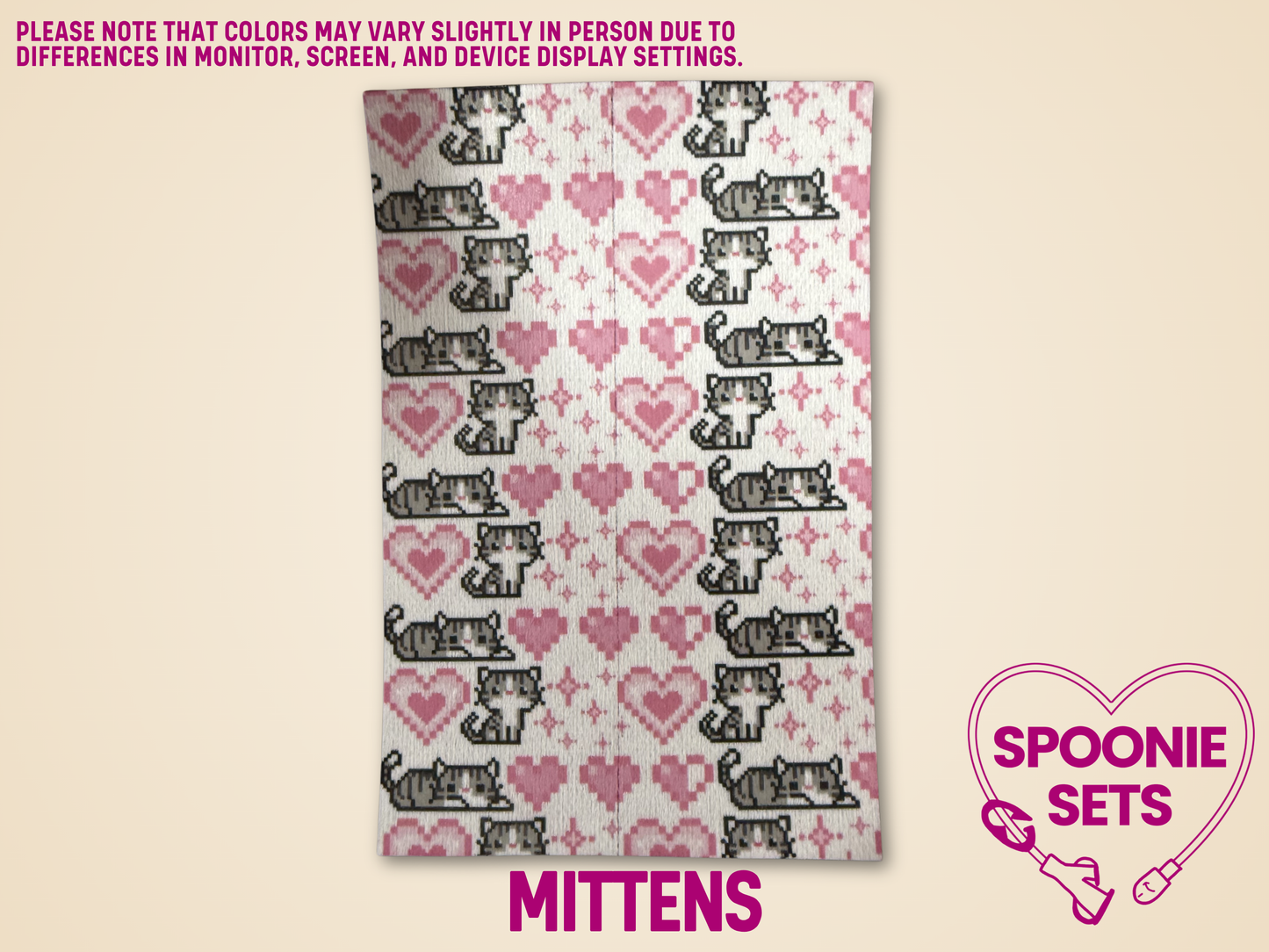 Hypafix tubie tape with pixel art cats and pink hearts.