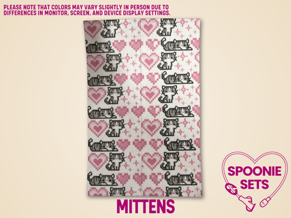 Hypafix tubie tape with pixel art cats and pink hearts.