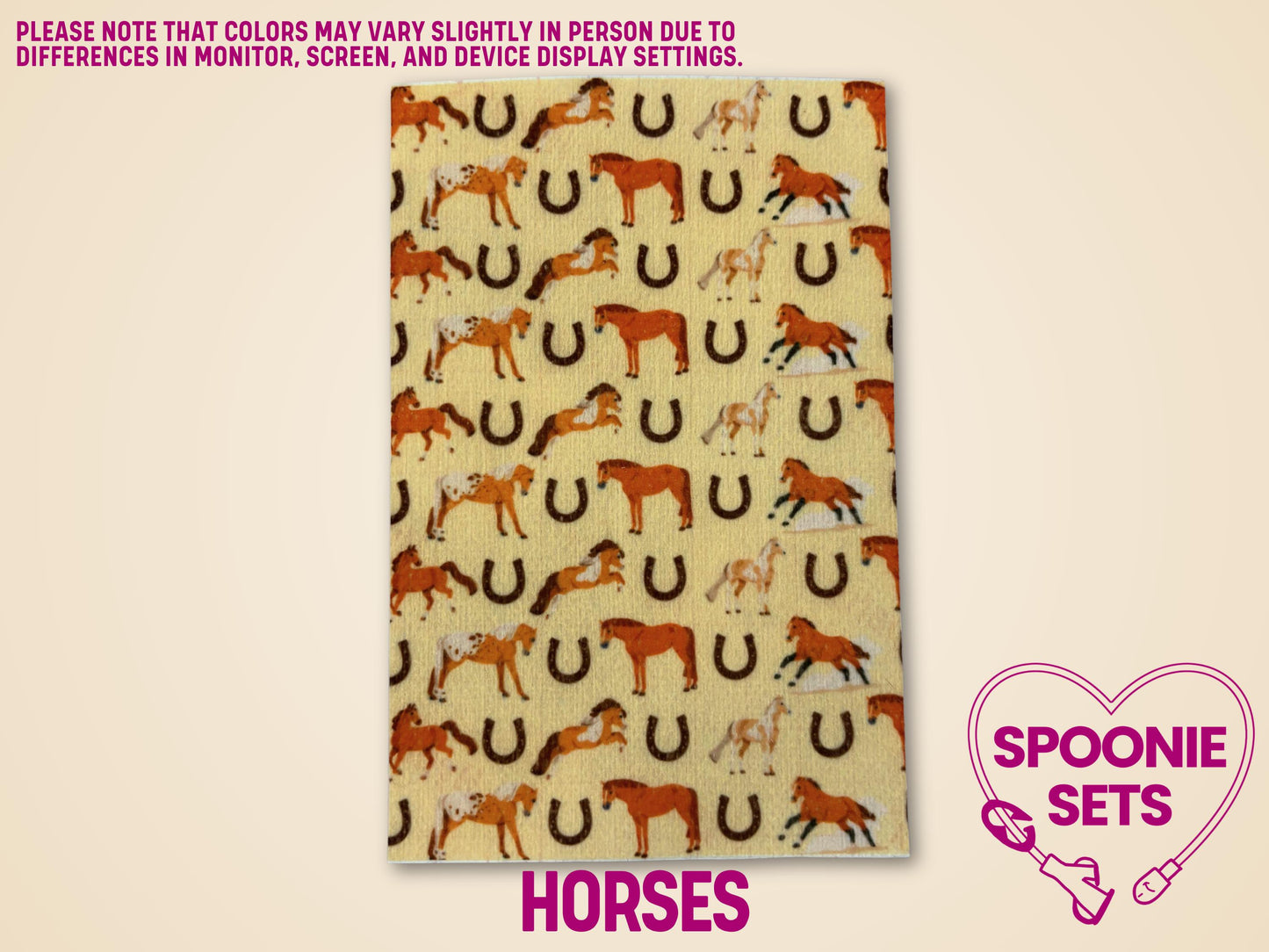 Pink Cowgirl & Horses Western Tubie Tape: yellow Hypafix sheet with brown horses and horseshoe pattern.