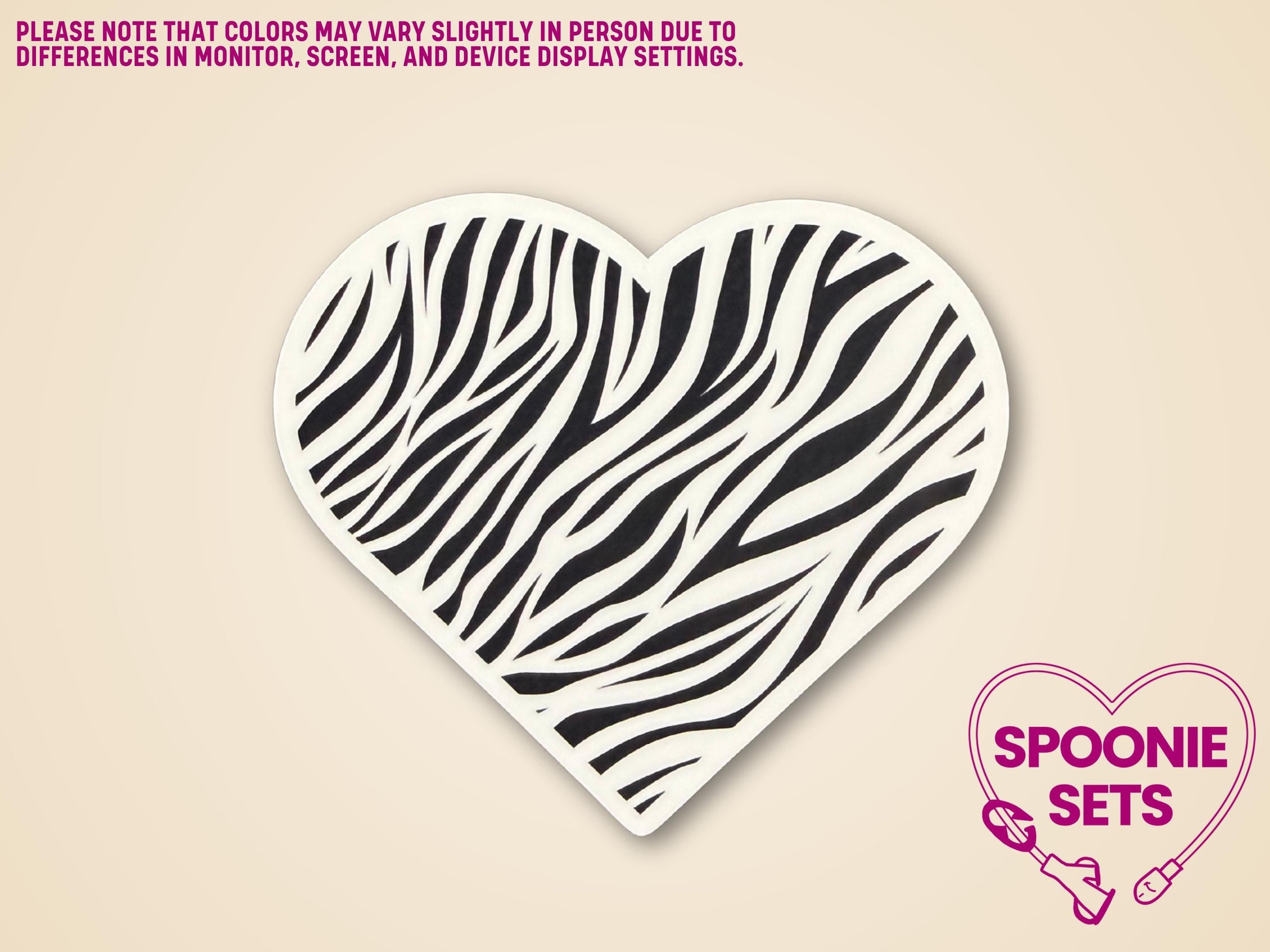 Heart-shaped sticker with black-and-white zebra print for rare disease and Ehlers-Danlos syndrome awareness.