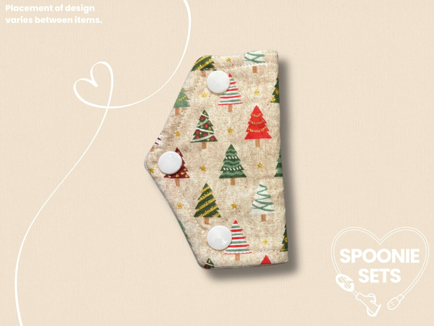 Port Cover - Cream Metallic Christmas Trees for G/GJ/J Feeding Tubes