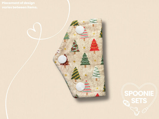 Port Cover - Cream Metallic Christmas Trees for G/GJ/J Feeding Tubes
