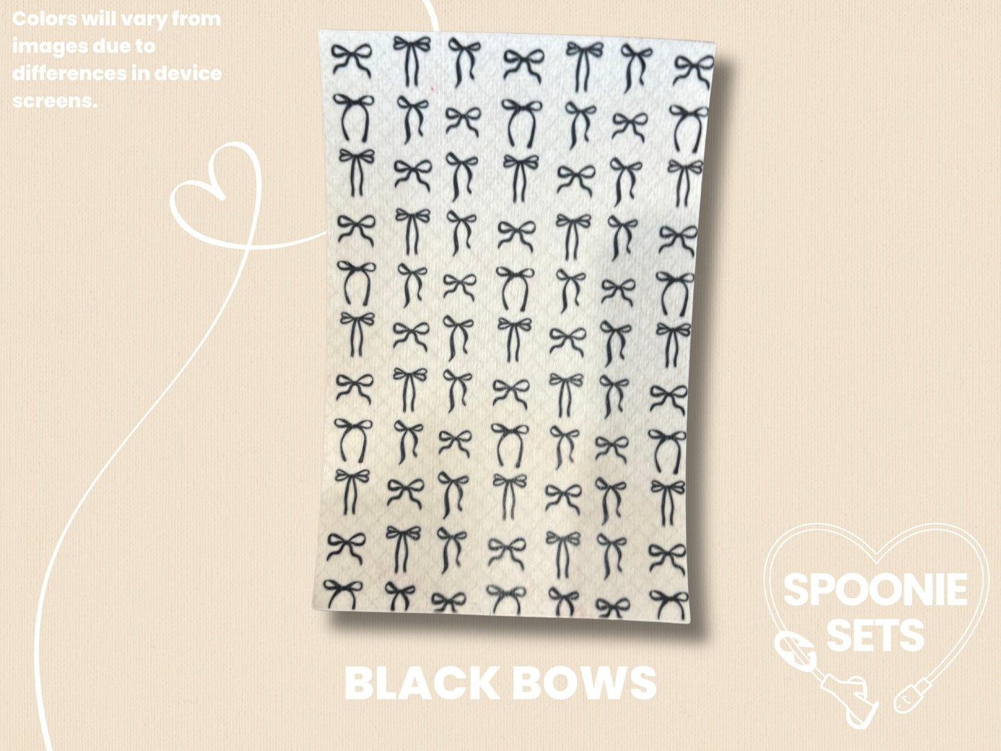 Coquette Tubie Tape: Pink, Purple, Blue, Black, Green Bows - Decorative Feeding Tube Tape-6-TPE-4X6-009-005-Black Bows-4 x 6 Inches-Spoonie Sets