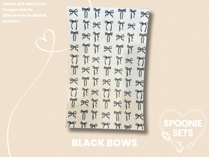 Coquette Tubie Tape: Pink, Purple, Blue, Black, Green Bows - Decorative Feeding Tube Tape-6-TPE-4X6-009-005-Black Bows-4 x 6 Inches-Spoonie Sets