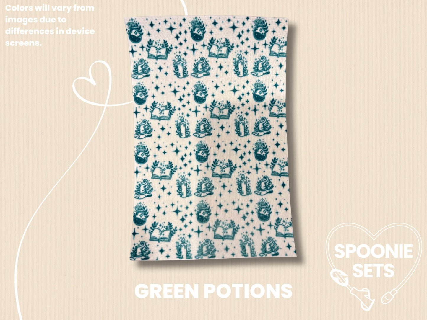 Witchy Tubie Tape: Green Potions, Purple Magic, Blue Mushrooms - Decorative Tape for Feeding Tubes-3-TPE-4X6-026-003-Green Potions-4 x 6 Inches-Spoonie Sets