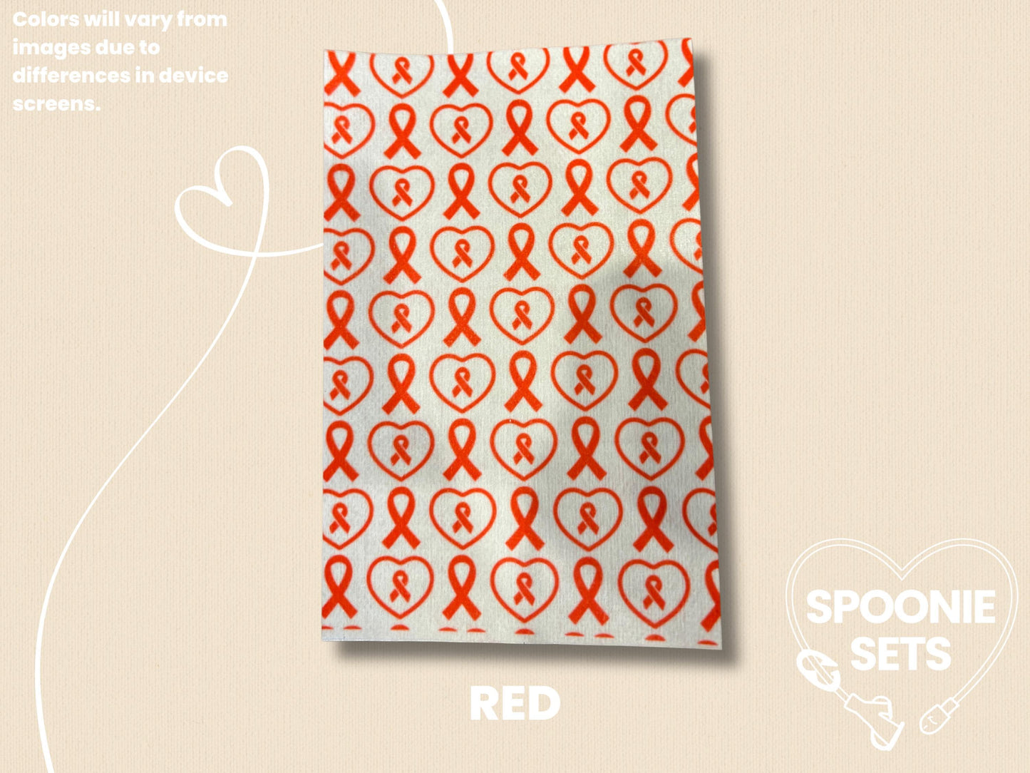 Awareness Ribbon Tubie Tape: Pink, Green, Yellow, Purple, Blue, Orange-9-TPE-4X6-021-001-Red-4 x 6 Inches-Spoonie Sets