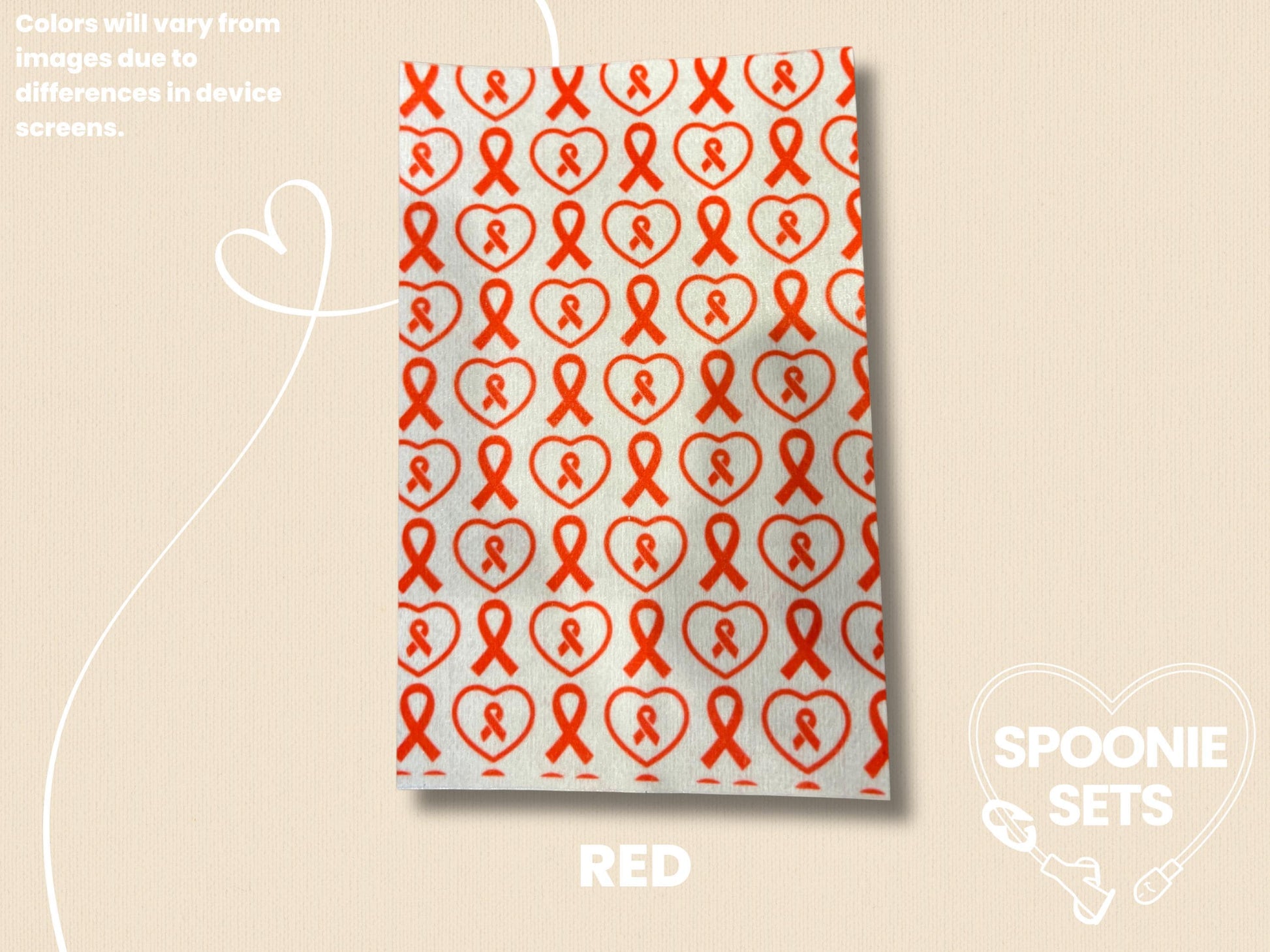 Awareness Ribbon Tubie Tape: Pink, Green, Yellow, Purple, Blue, Orange-9-TPE-4X6-021-001-Red-4 x 6 Inches-Spoonie Sets