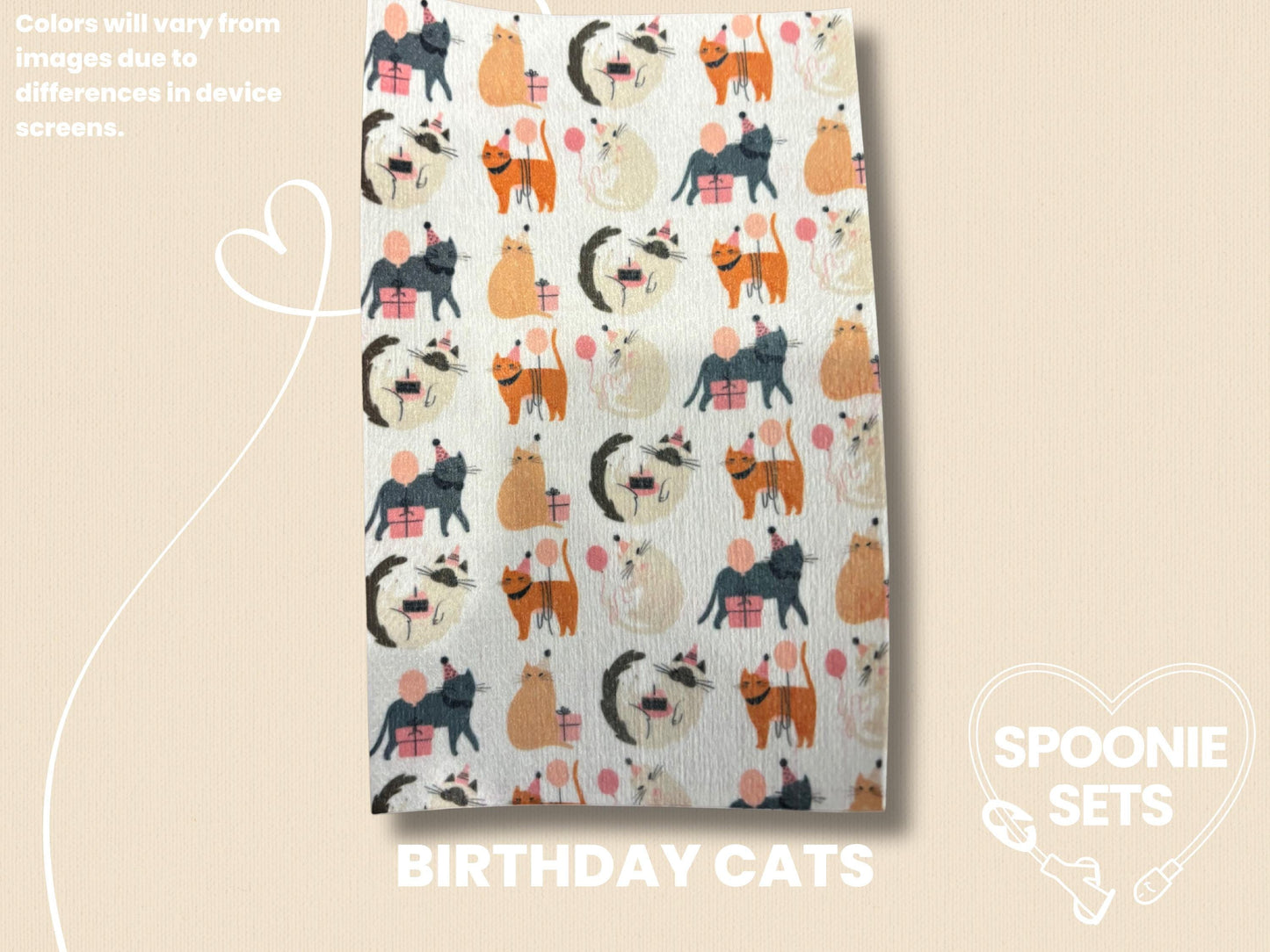 Birthday Tubie Tape: Dachshunds, Party, Cats for NG/NJ Feeding Tube/Central Line-5-TPE-4X6-011-002-Birthday Cats-4 x 6 Inches-Spoonie Sets