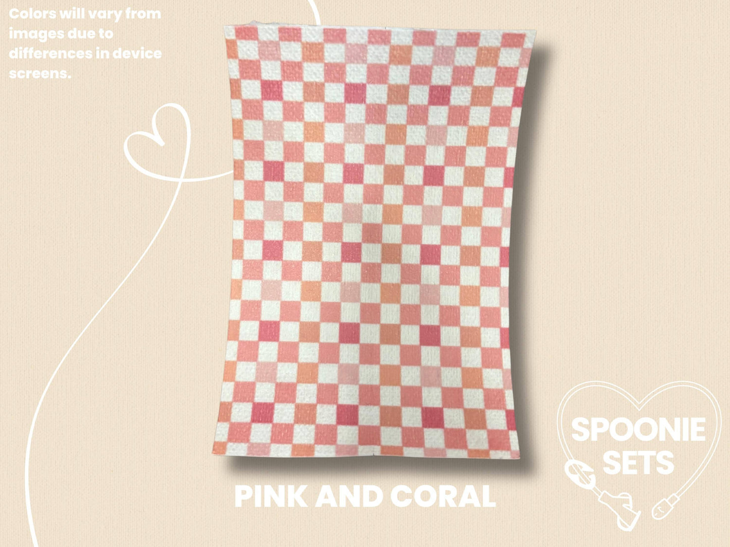 Checkered Print Tubie Tape: Pink, Purple, Green, Blue, Beige for Feeding Tube & Central Line-4-TPE-4X6-007-002-Pink and Coral-4 x 6 Inches-Spoonie Sets