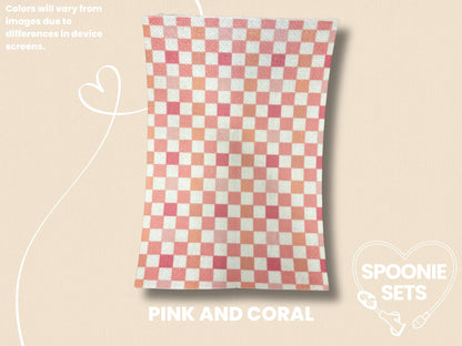 Checkered Print Tubie Tape: Pink, Purple, Green, Blue, Beige for Feeding Tube & Central Line-4-TPE-4X6-007-002-Pink and Coral-4 x 6 Inches-Spoonie Sets