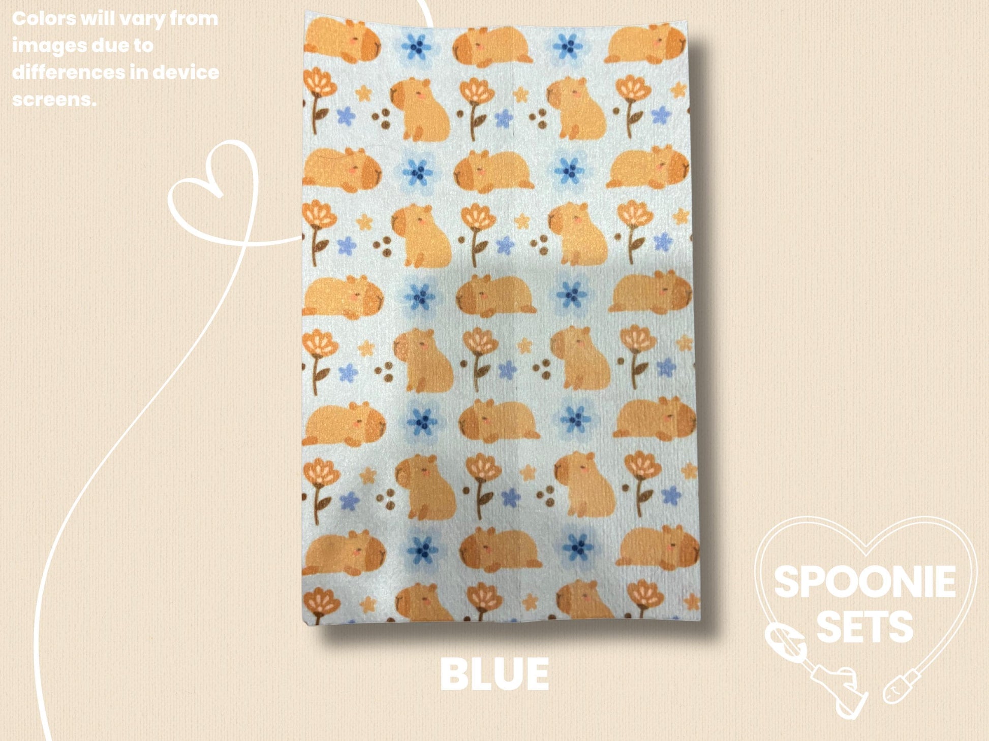 Capybara Tubie Tape: Feeding Tube & Central Line Decoration-4-TPE-4X6-006-001-Blue-4 x 6 Inches-Spoonie Sets
