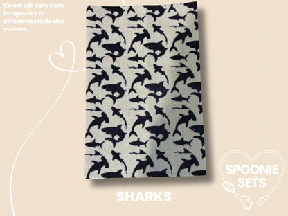 Sea Life Tubie Tape: Turtles, Sharks, Octopuses for NG/NJ Feeding Tube/Central Line-4-TPE-4X6-010-002-Sharks-4 x 6 Inches-Spoonie Sets