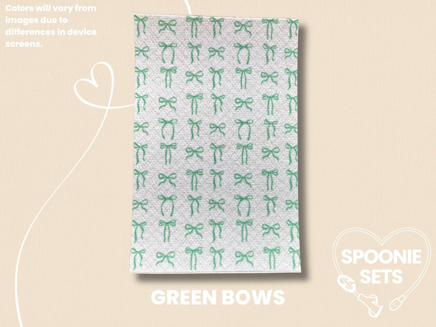 Coquette Tubie Tape: Pink, Purple, Blue, Black, Green Bows - Decorative Feeding Tube Tape-5-TPE-4X6-009-004-Green Bows-4 x 6 Inches-Spoonie Sets