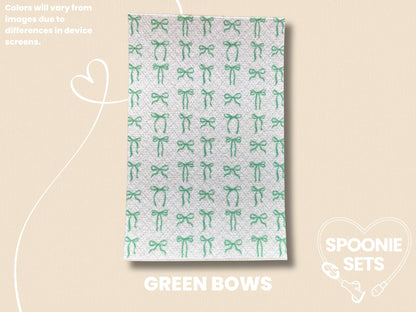 Coquette Tubie Tape: Pink, Purple, Blue, Black, Green Bows - Decorative Feeding Tube Tape-5-TPE-4X6-009-004-Green Bows-4 x 6 Inches-Spoonie Sets