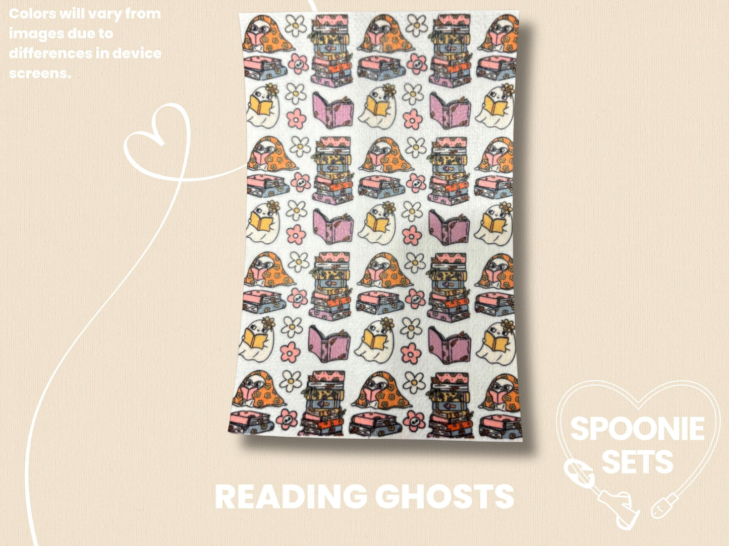 Reading Collection Tubie Tape: Floral Library, Books, Cats-5-TPE-4X6-003-003-Reading Ghosts-4 x 6 Inches-Spoonie Sets