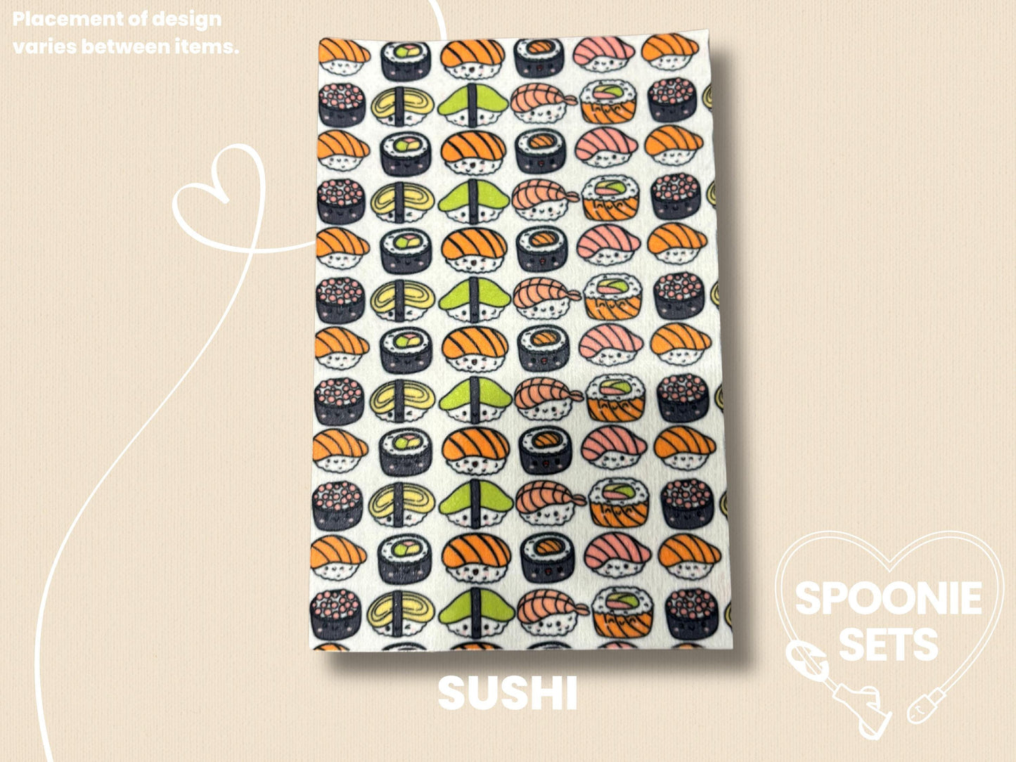 Printed Tubie Tape: Snack Collection Dinosaur Nuggets and Gummy Bears for Feeding Tubes-4-TPE-4X6-002-002-Sushi-4 x 6 Inches-Spoonie Sets