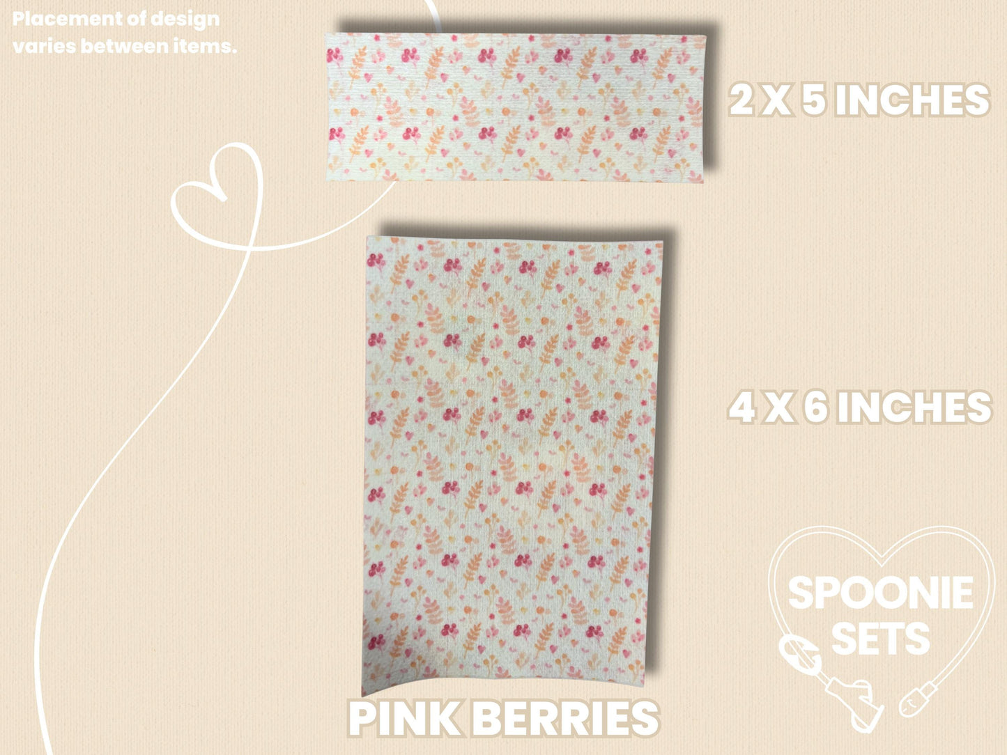 Floral Tubie Tape: Pink Tulips, Neutral Daisies, Wildflowers - Decorative Tape for Feeding Tubes-5-TPE-4X6-001-002-Pink Berries-4 x 6 Inches-Spoonie Sets