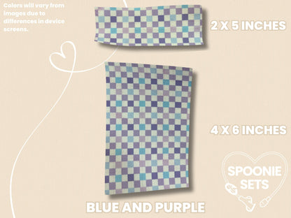 Checkered Print Tubie Tape: Pink, Purple, Green, Blue, Beige for Feeding Tube & Central Line-6-TPE-4X6-007-004-Blue and Purple-4 x 6 Inches-Spoonie Sets