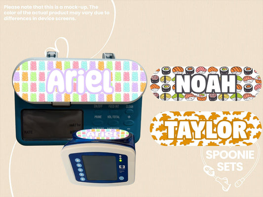 Feeding Tube Pump Sticker: Snack Collection - Dino Nuggets, Gummy Bears, Sushi