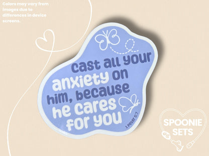 Christian Anxiety Sticker - Spoonie Sticker, Motivational Decal, Supportive Sticker, Faith, 1 Peter 5:7-2-STK-GLO-006-004-Glossy-Spoonie Sets