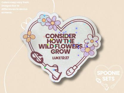 Wildflower Feeding Tube Heart Sticker: Christian Spoonie Decal-1-STK-HOL-006-002-Holographic-Spoonie Sets