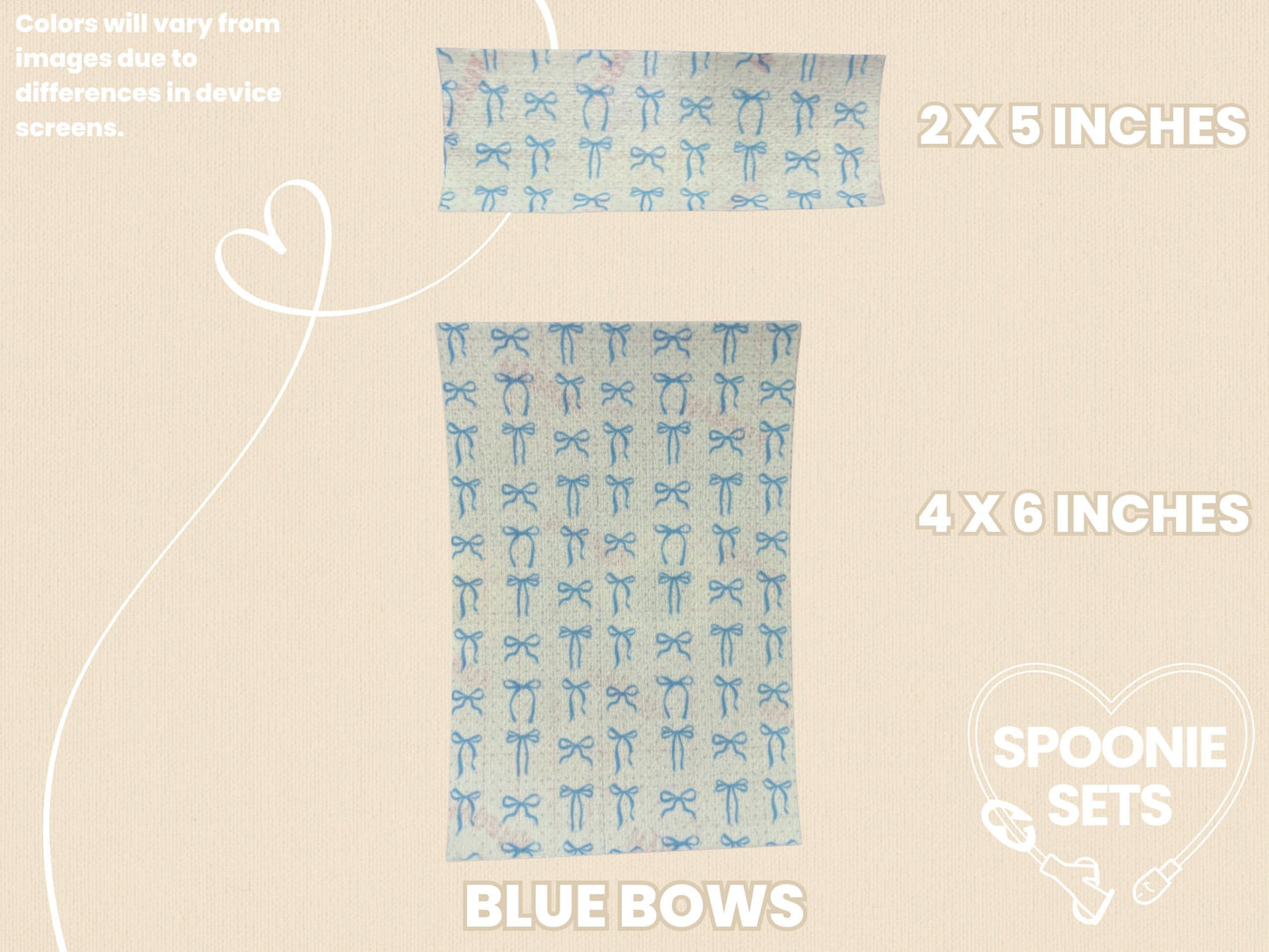 Coquette Tubie Tape: Pink, Purple, Blue, Black, Green Bows - Decorative Feeding Tube Tape-4-TPE-4X6-009-001-Blue Bows-4 x 6 Inches-Spoonie Sets