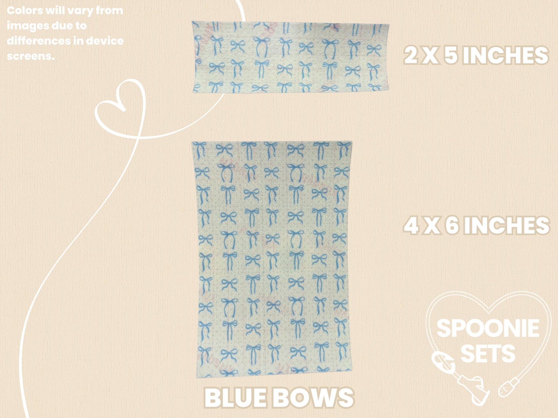 Coquette Tubie Tape: Pink, Purple, Blue, Black, Green Bows - Decorative Feeding Tube Tape-4-TPE-4X6-009-001-Blue Bows-4 x 6 Inches-Spoonie Sets