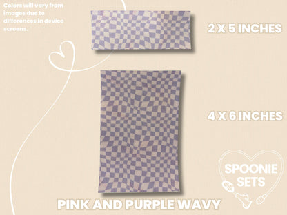 Checkered Print Tubie Tape: Pink, Purple, Green, Blue, Beige for Feeding Tube & Central Line-5-TPE-4X6-007-003-Pink and Purple Wavy-4 x 6 Inches-Spoonie Sets