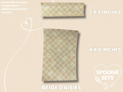 Checkered Print Tubie Tape: Pink, Purple, Green, Blue, Beige for Feeding Tube & Central Line-9-TPE-4X6-007-007-Beige Daisies-4 x 6 Inches-Spoonie Sets