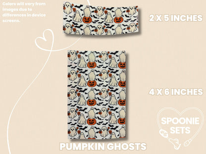 Halloween Tubie Tape: Cookies, Pumpkins, Ghosts, Potions for NG/NJ Feeding Tube/Central Line-4-TPE-4X6-005-003-Pumpkin Ghosts-4 x 6 Inches-Spoonie Sets