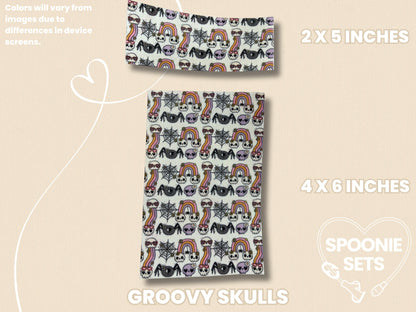 Halloween Tubie Tape: Cookies, Pumpkins, Ghosts, Potions for NG/NJ Feeding Tube/Central Line-6-TPE-4X6-005-004-Groovy Skulls-4 x 6 Inches-Spoonie Sets