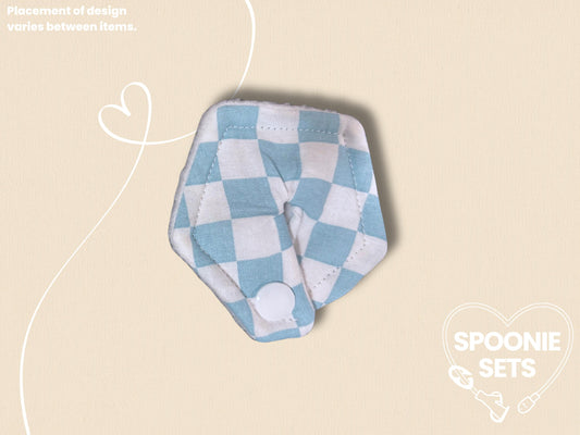Tubie Pad - Blue and White Checkered Print for G/GJ/J Feeding Tubes, Surgical Catheters