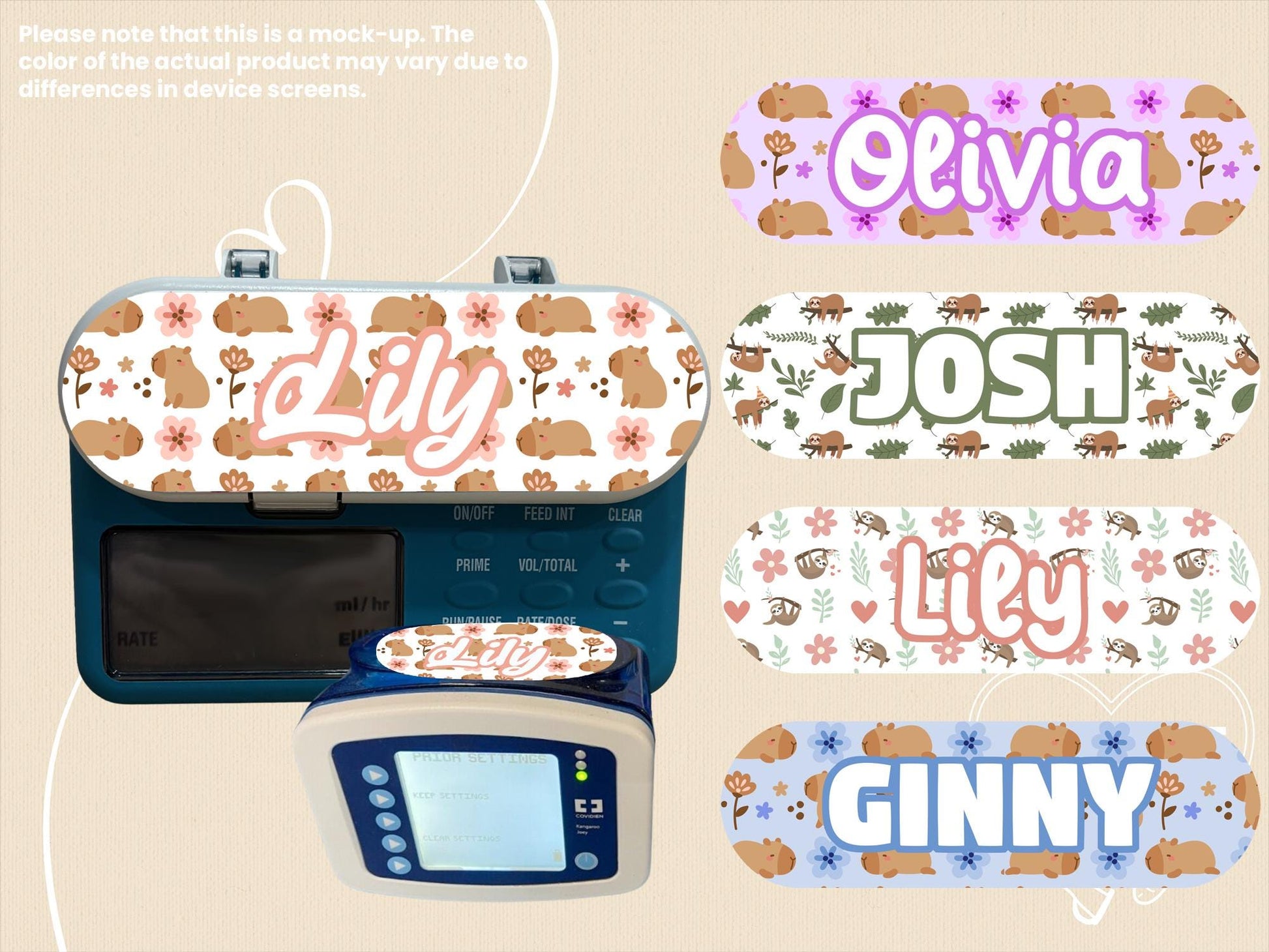Feeding Tube Pump Sticker: Animal Designs - Capybara, Sloth