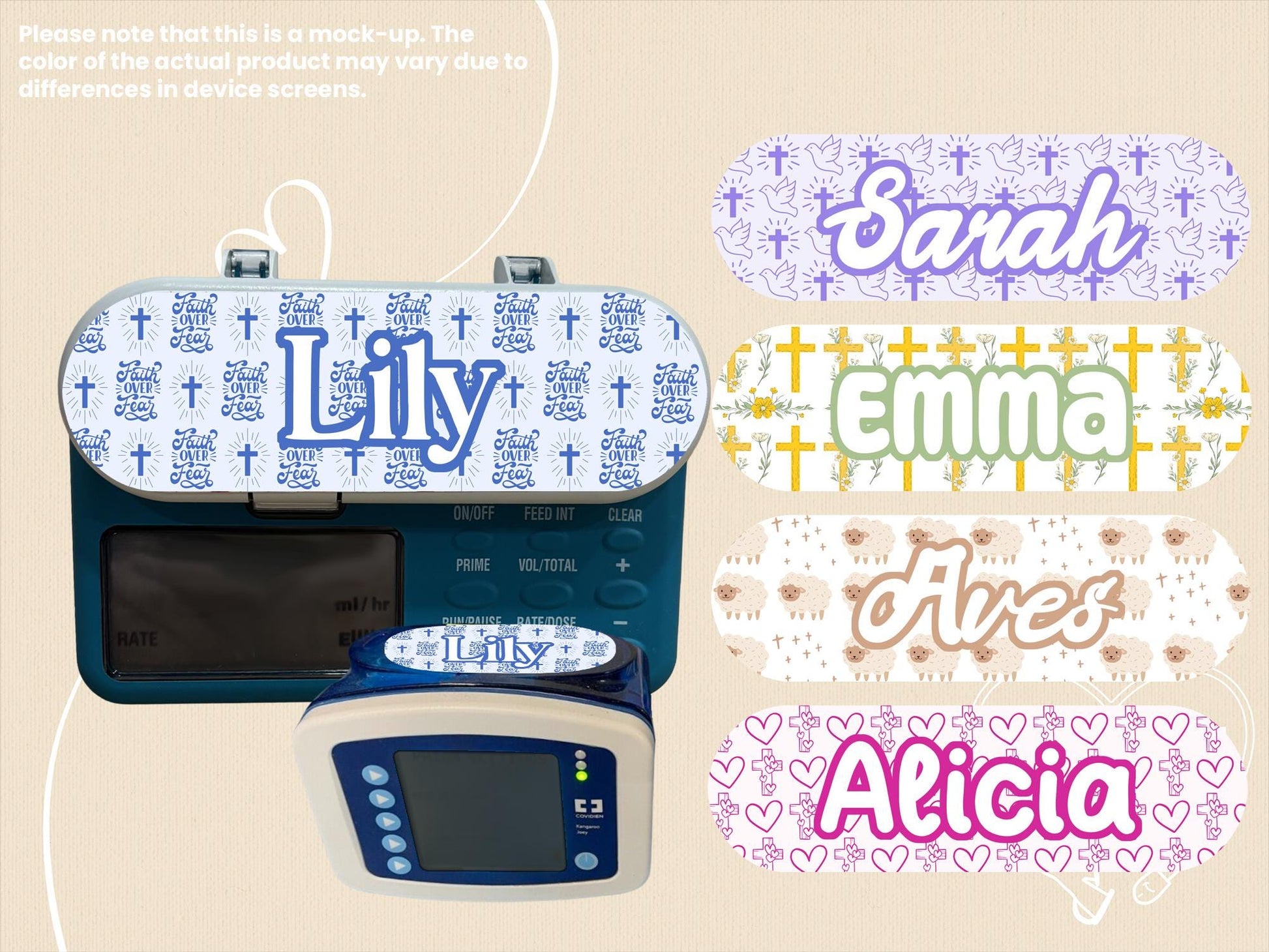 Christian Feeding Tube Pump Sticker: Crosses, Doves, Sheep Design