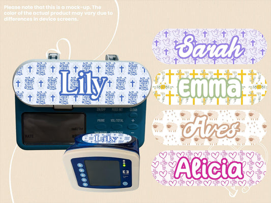 Christian Feeding Tube Pump Sticker: Crosses, Doves, Sheep Design