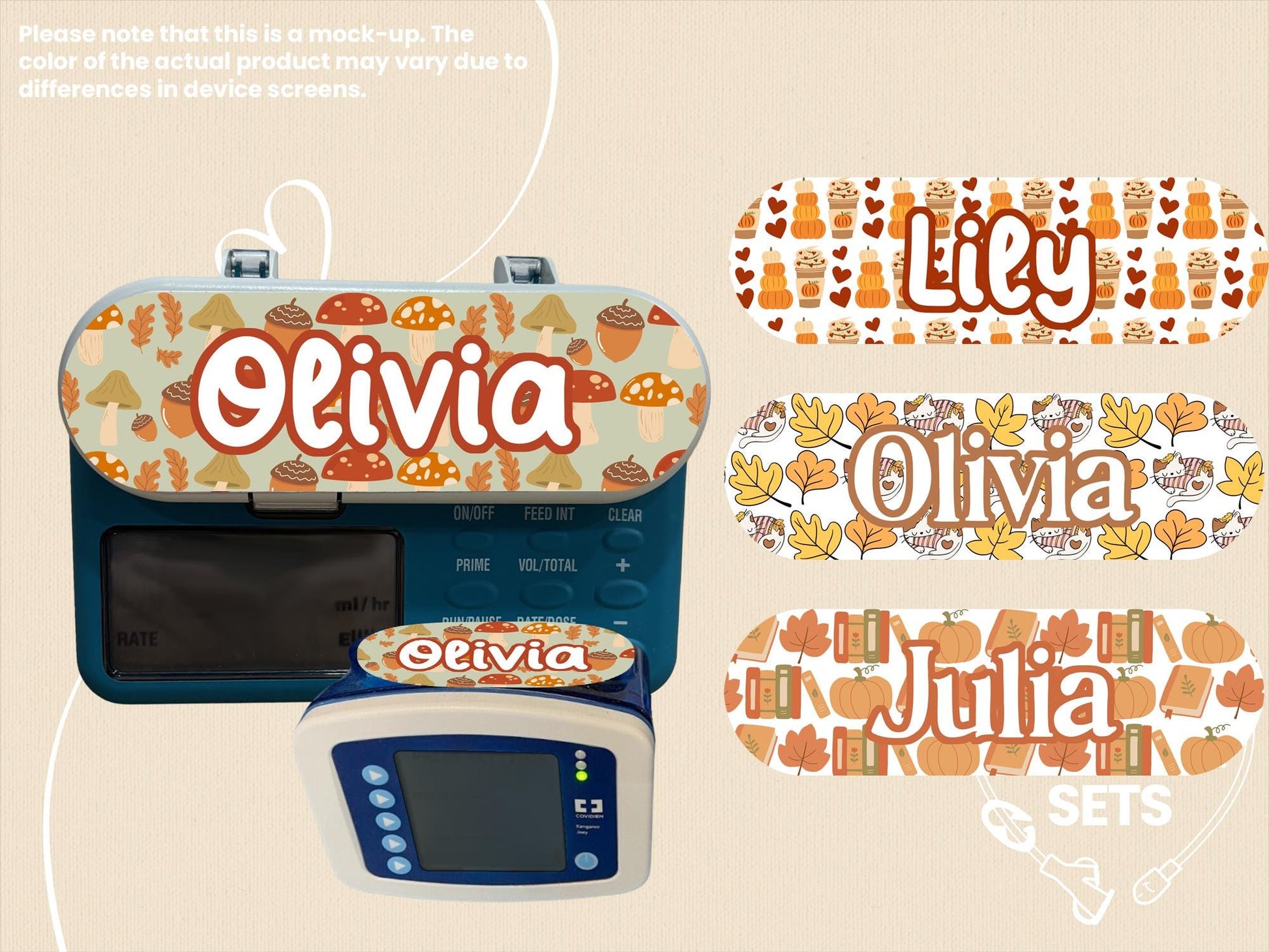 Fall Feeding Tube Pump Sticker: Mushrooms, Pumpkin Spice, Autumn Cat