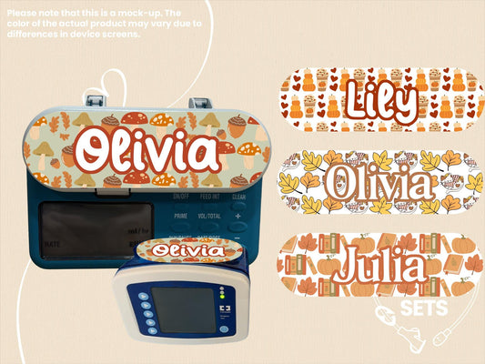 Fall Feeding Tube Pump Sticker: Mushrooms, Pumpkin Spice, Autumn Cat