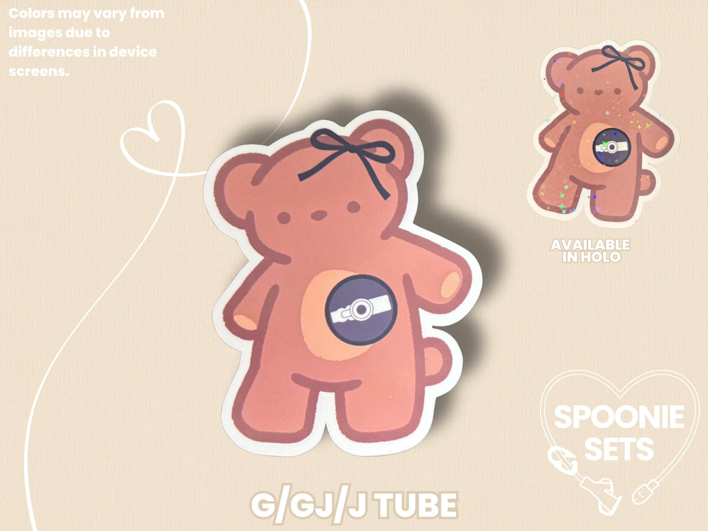 Tubie Teddy Bear Sticker: NG/NJ G/GJ/G Feeding Tube Awareness-3-STK-GLO-002-006-G/GJ/J Tube-Glossy-Spoonie Sets