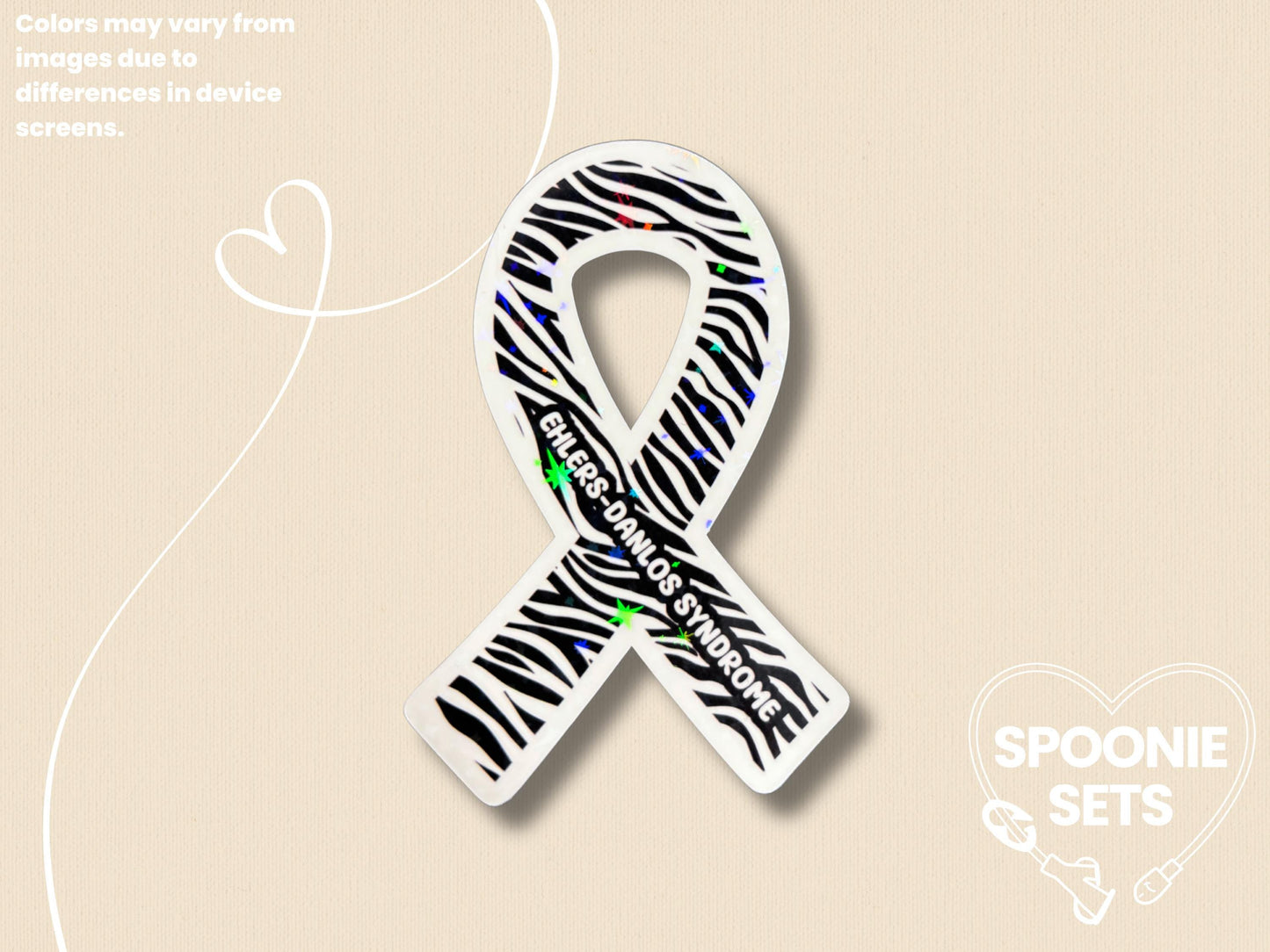 EDS Awareness Sticker: Zebra Ribbon Decal for Ehlers-Danlos Syndrome-1-STK-HOL-001-001-Holographic-Spoonie Sets