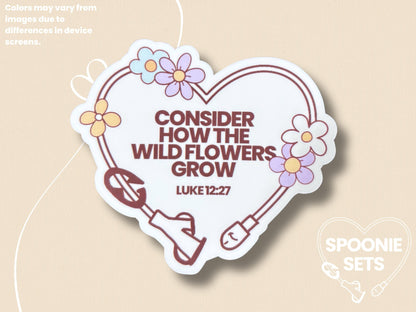 Wildflower Feeding Tube Heart Sticker: Christian Spoonie Decal-2-STK-GLO-006-002-Glossy-Spoonie Sets