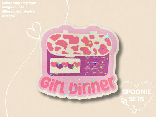 Girl Dinner Infinity Feeding Tube Pump Sticker: Holo Glitter Tubie Decal