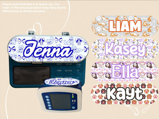 Cat Feeding Tube Pump Sticker: Bows, Cowgirl Kittens, Hearts, Orange, Beans