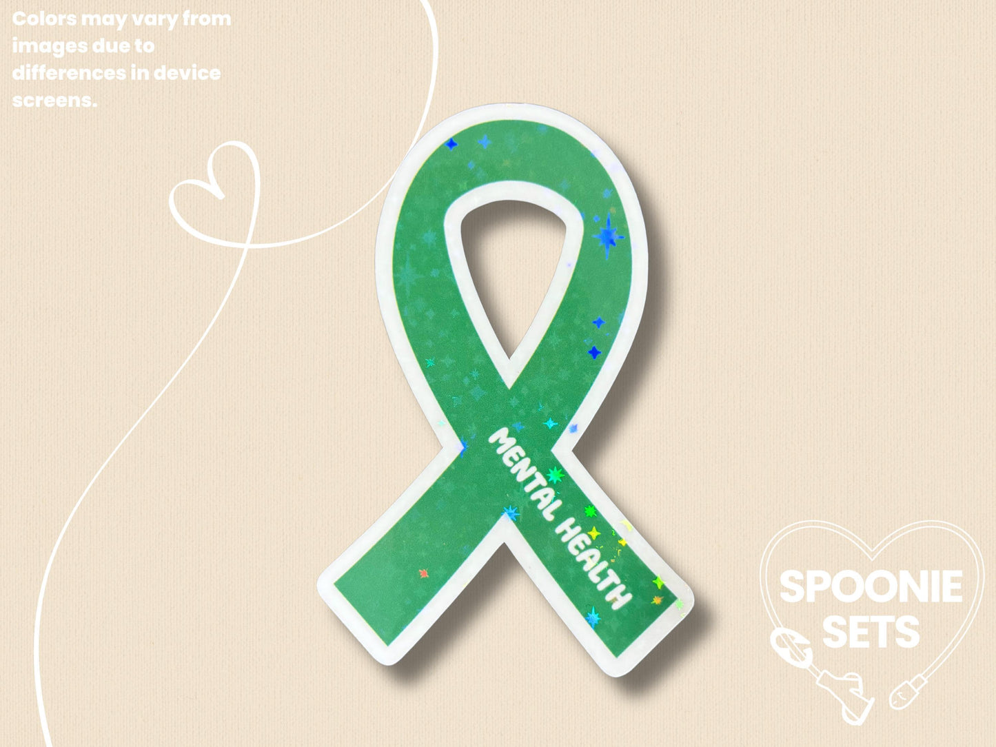Mental Health Awareness Sticker: Green Ribbon Decal-1-STK-HOL-001-015-Holographic-Spoonie Sets