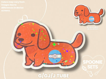 Tubie Dachshund Dog Sticker: G/GJ/J NG/NJ Feeding Tube Awareness - Spoonie Gift-4-STK-HOL-002-001-G/GJ/J Tube-Glossy-Spoonie Sets