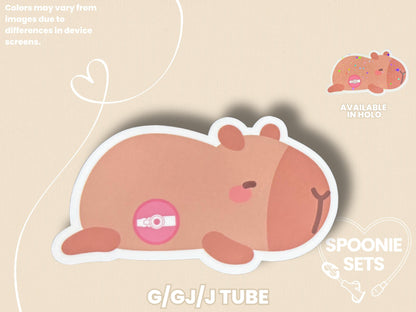 Tubie Capybara Sticker: G/GJ/J NG/NJ Feeding Tube Awareness - Spoonie Gift-4-STK-GLO-002-004-G/GJ/J Tube-Glossy-Spoonie Sets