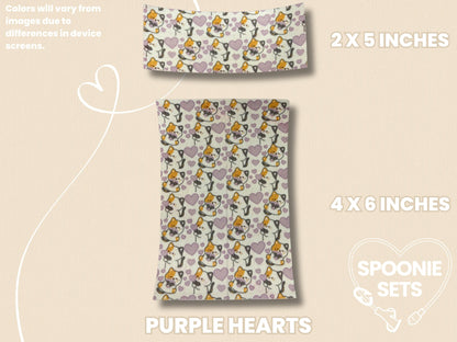 Cats Tubie Tape: Paws, Orange, Bows - Decorative Feeding Tube & Central Line Tape-4-TPE-4X6-015-002-Purple Hearts-4 x 6 Inches-Spoonie Sets